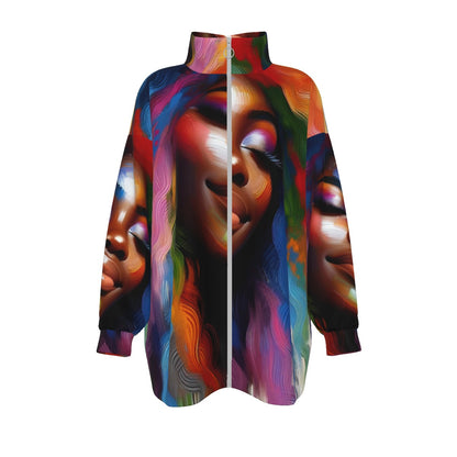 All-Over Print Unisex Borg Fleece Stand-up Collar Coat With Zipper Closure(Plus Size)