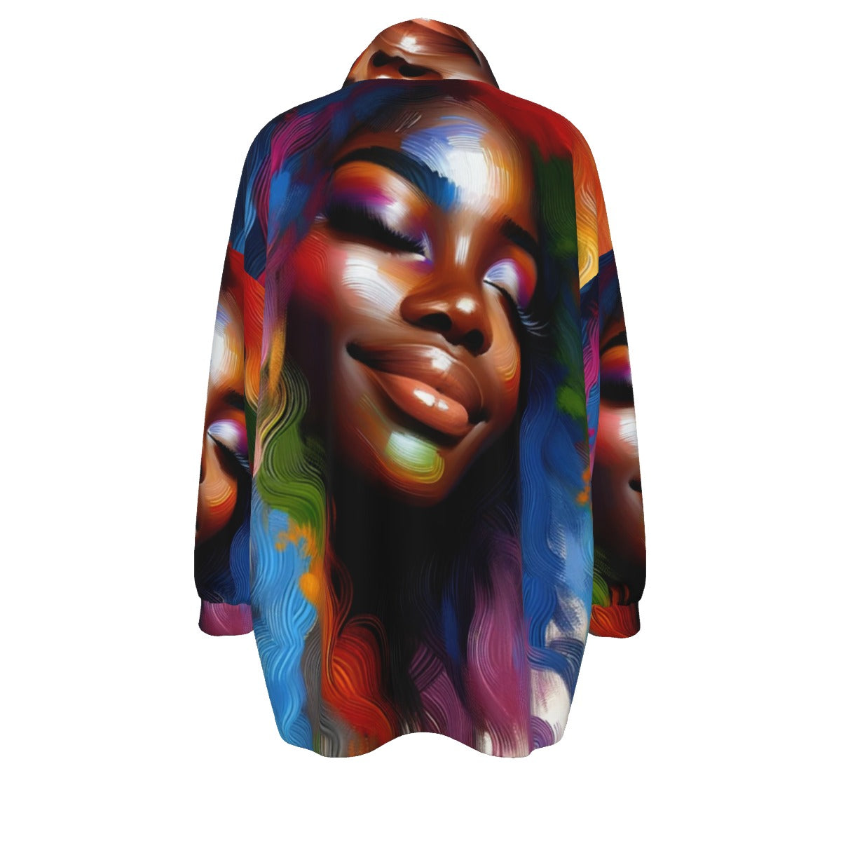 All-Over Print Unisex Borg Fleece Stand-up Collar Coat With Zipper Closure(Plus Size)