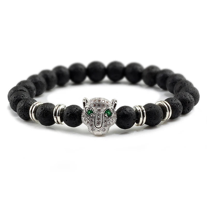 Leopard Head | Black Lava Healing Bracelet | Balance Beads