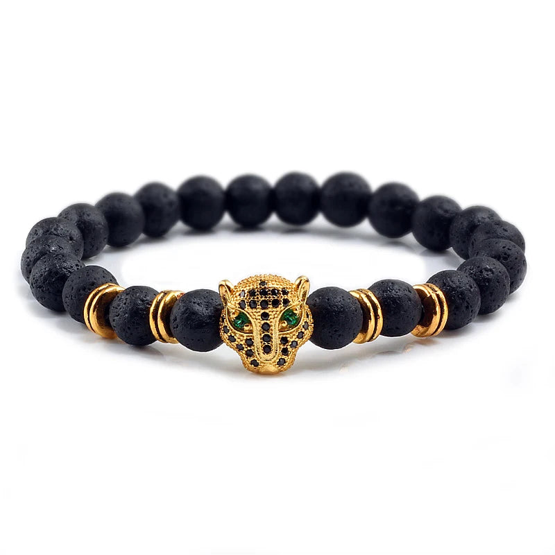 Leopard Head | Black Lava Healing Bracelet | Balance Beads