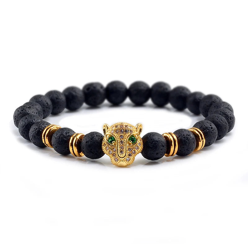 Leopard Head | Black Lava Healing Bracelet | Balance Beads