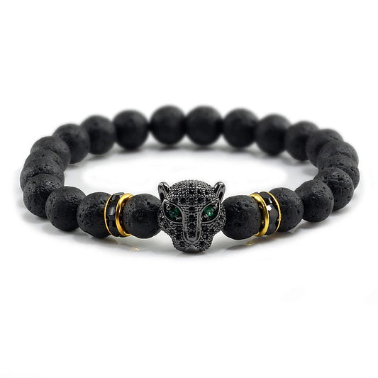 Leopard Head | Black Lava Healing Bracelet | Balance Beads