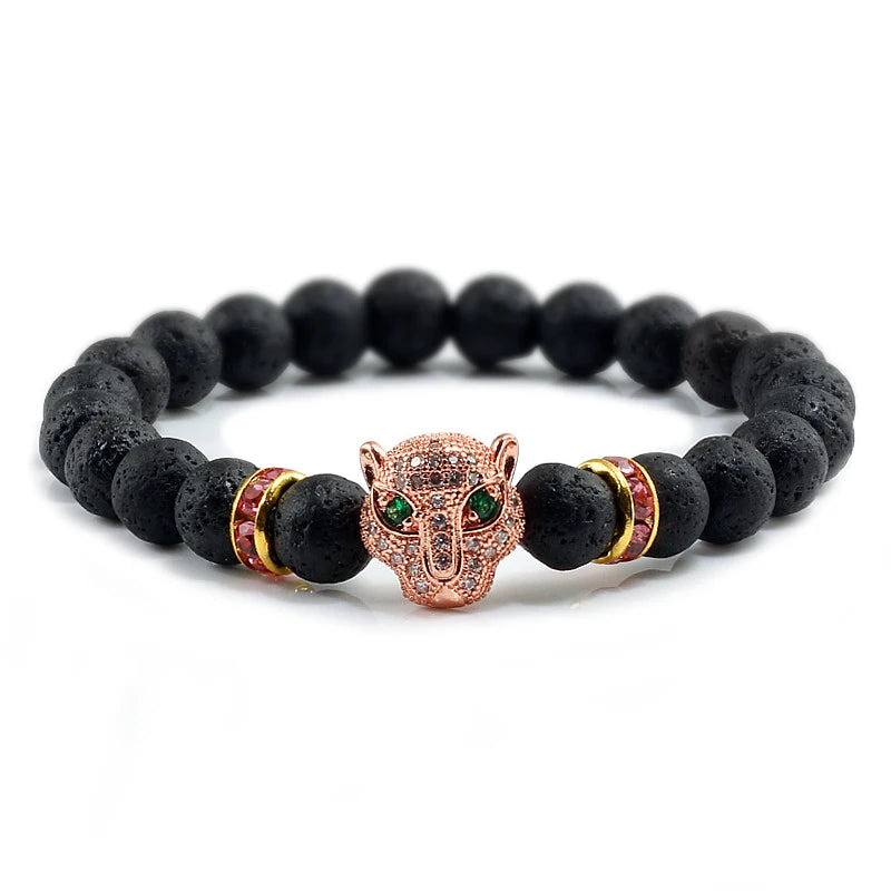 Leopard Head | Black Lava Healing Bracelet | Balance Beads