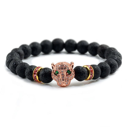 Leopard Head | Black Lava Healing Bracelet | Balance Beads