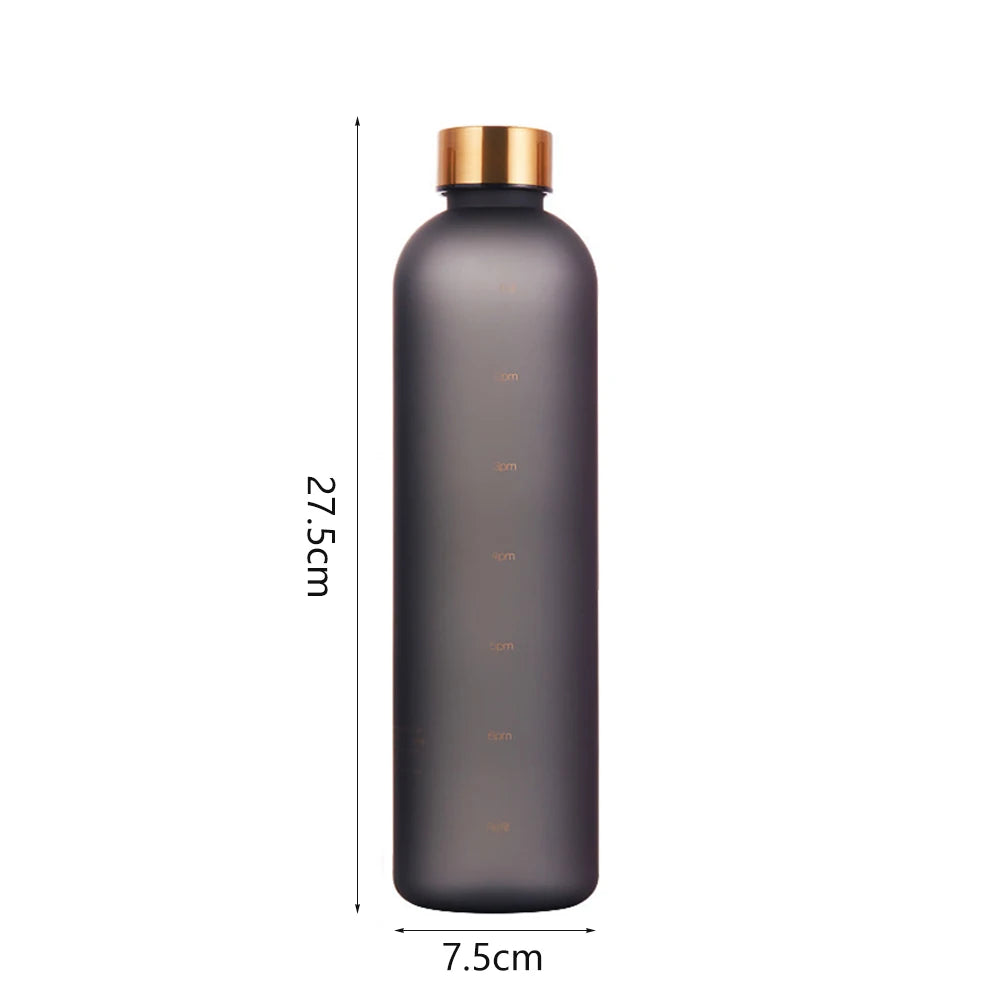 1L Water Bottle with Time Marker | Leakproof Drinkware | BPA Free | Frosted Bottle