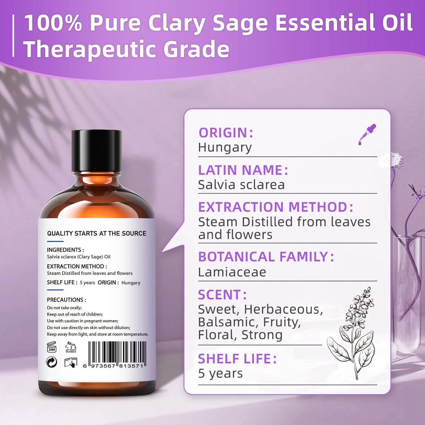 Clary Essential Oils | Sage | Peppermint | Rose | Lemon | Bergamot | Citronella | Jasmine | Lavender | Clove | Frankincense | Vanilla